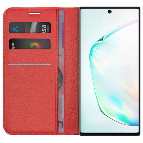 Leather Wallet Case & Card Holder Pouch for Samsung Galaxy Note 10 - Red